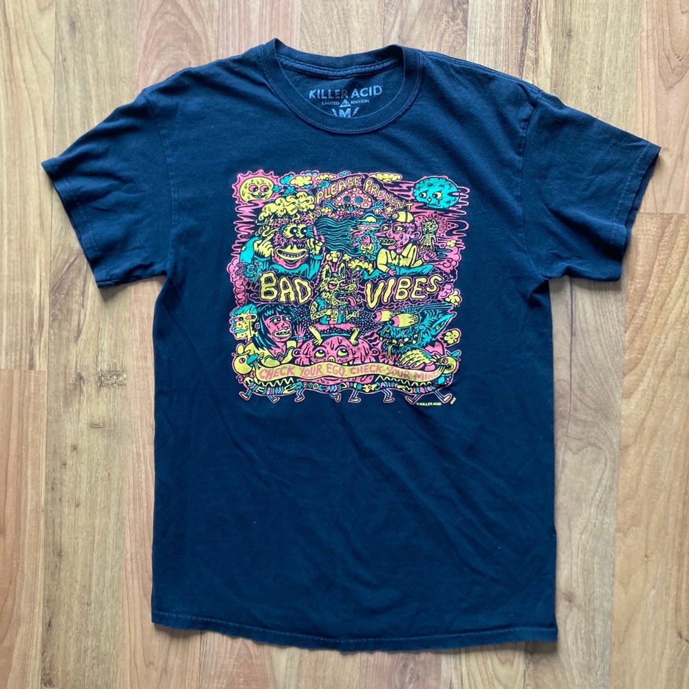 Killer Acid Mens Medium Black Short Sleeve Tshirt Limited Edition Bad Vibes